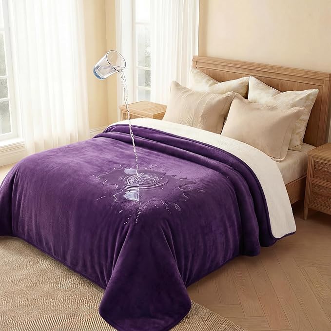 Luciphia Waterproof Blanket for Dog Washable Reversible Sherpa Fleece Throw Blanket for Bed Couch Soft Liquid Pee Proof Furniture Cover Protector for Small Medium Large Pet Cat Purple 85" x 57"