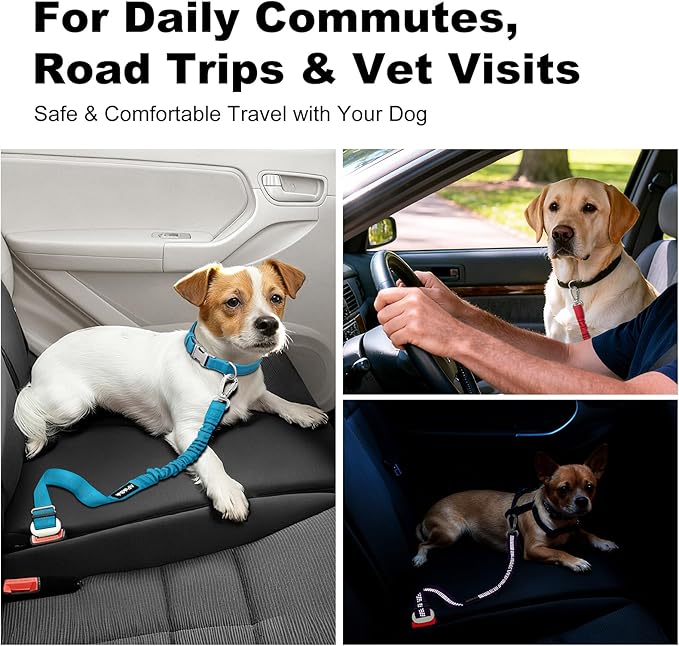 Dog Seat Belt for Car, Adjustable Dog Car Harness Seatbelt for Small Medium Large Dogs, Heavy Duty Travel Safety Restraint with Locking Aluminum Hook & Reflective Nylon Strap, Beige