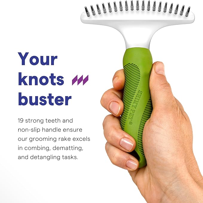 Pet Grooming Rake for Removing Matted Hair from Under Coat, Shedding Control Tool - Dematting Comb for Dogs & Cats - Non-Scratch Detangler & Undercoat Fur Remover - eBook Guide