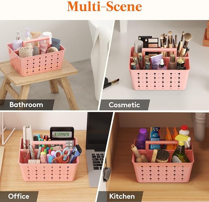 Lifewit Shower Caddy Portable, Plastic Bathroom Organizer with Handle and Holes, Hard Cleaning Basket for Toiletry Storage, College Dorm Essentials, Pink, 1 Pack