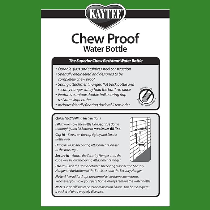 Kaytee Chew-Proof Water Bottle for Pet Rabbits, Ferrets, Guinea Pigs and Chinchillas, 12 oz