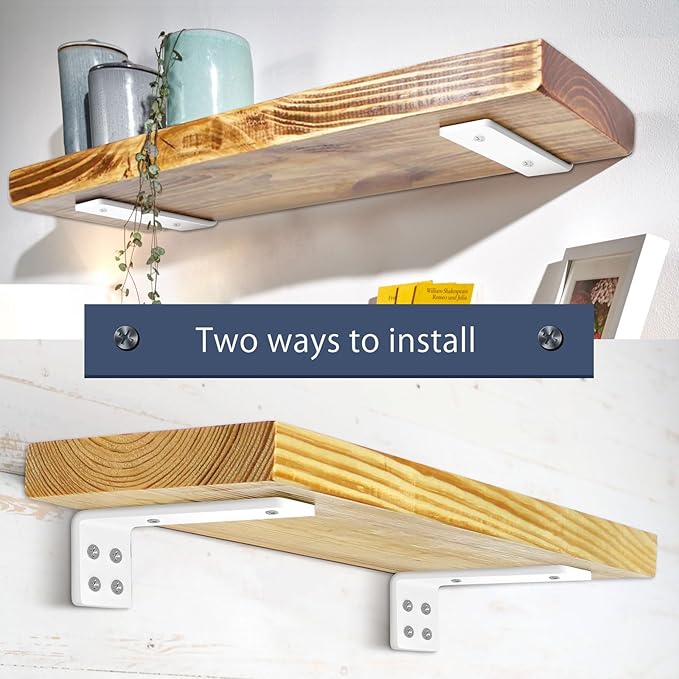 MLOQI 4 Pack Floating Shelf Bracket Heavy Duty, Hidden Shelf Brackets 5mm Thick L Brackets for Shelves up to 50 KG (White 10cm)