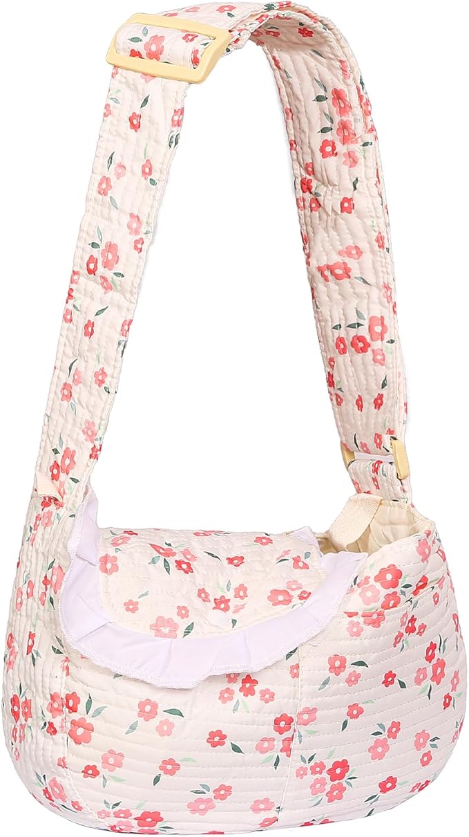 Floral Print Pet Carrier Bag for Small Dogs and Cats, 5-15 Lbs Pet Purse,Hands-Free Design Dog Purses(Red Floral, Small)