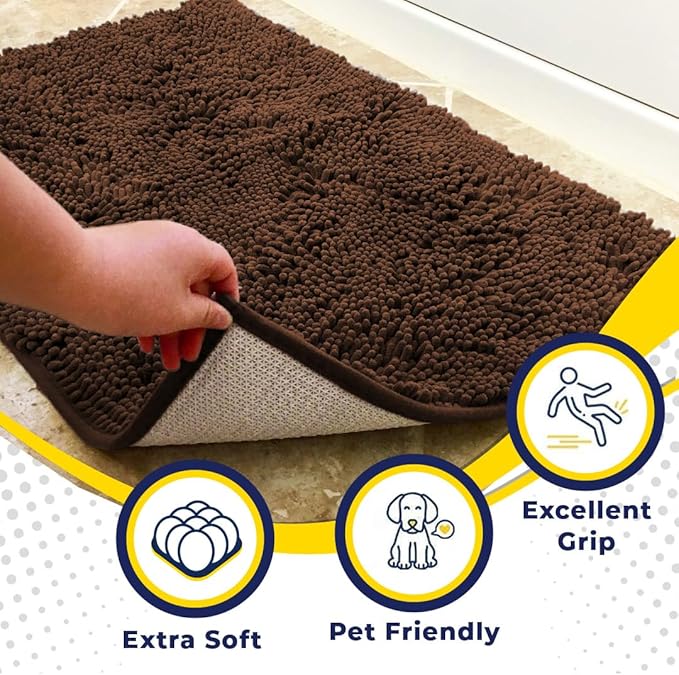 Muddy Mat® | Super Absorbent Door Mat Indoor, Microfiber Quick Dry Chenille Entryway Rug, Non-Slip Front Door Mat, Indoor Mats for Entryway, Machine Washable Pet Rug, Brown 35"x24"