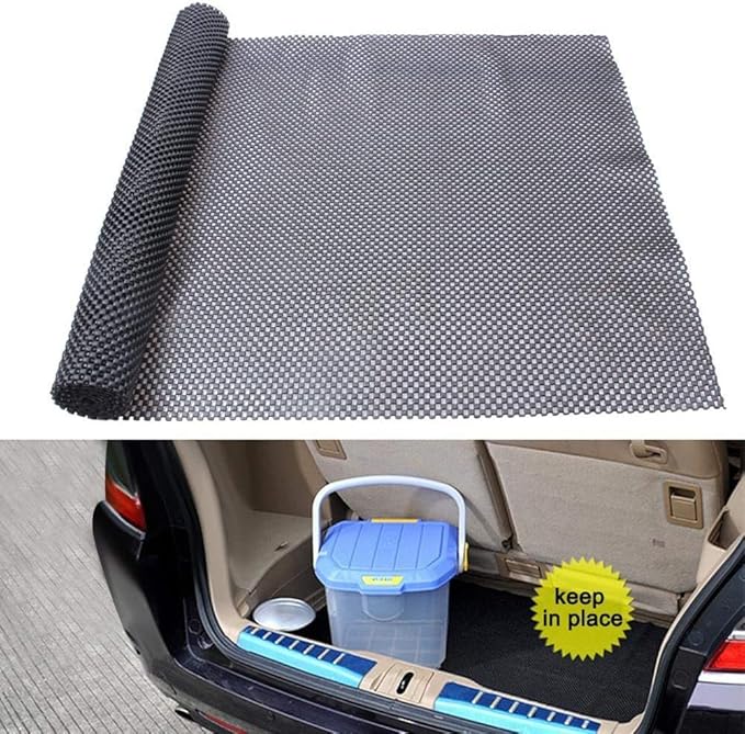 Trunk Mat for Cars Anti Slip Mat Cargo Liner Protector Durable Elastic Offers Protection Easily Cuttable to Different Sizes Universal Fit Multiple Use Car Roof Protector, Rug Non Slip Mat Pad (Black)