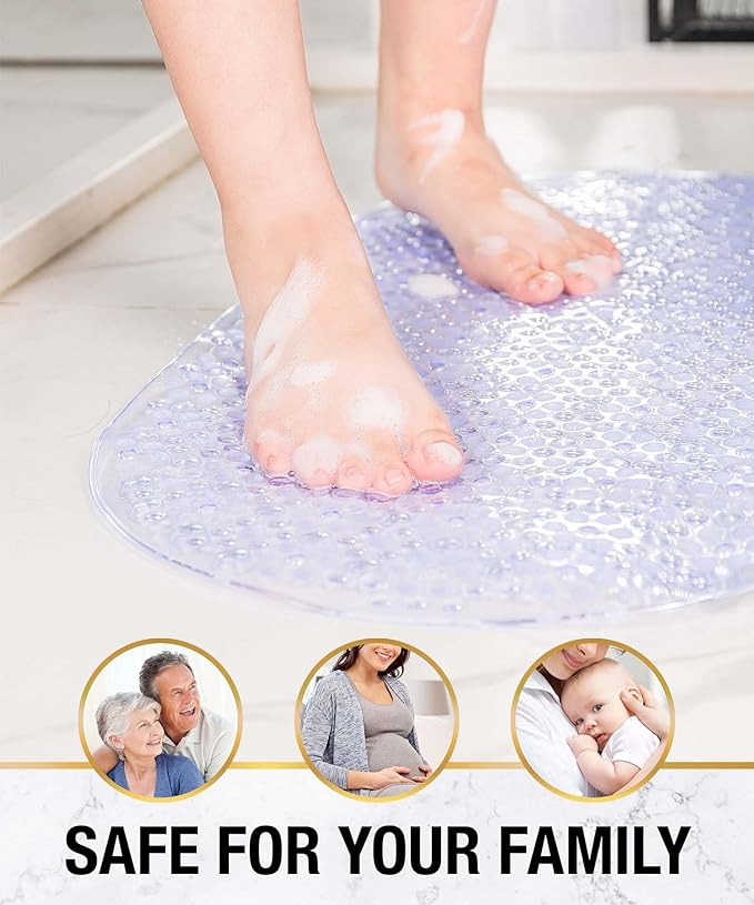 HITSLAM Bathtub Mat Non Slip, 35x16 Inch Bubble Oval Bath Tub Mat for Bathroom, Machine Washable Shower Mat with Suction Cups and Drain Holes, Clear