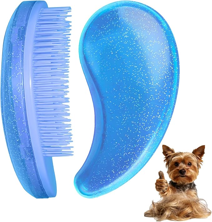 Small Dog Brush- Grooming Tool for Teddy, Yorkies, Maltese, Shih Tzu, Chihuahua - Puppy Hair Brush (Glitter Blue)