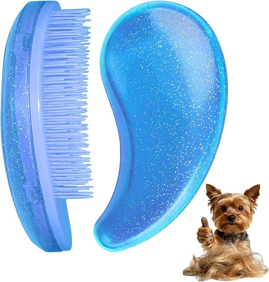 Small Dog Brush- Grooming Tool for Teddy, Yorkies, Maltese, Shih Tzu, Chihuahua - Puppy Hair Brush (Glitter Blue)