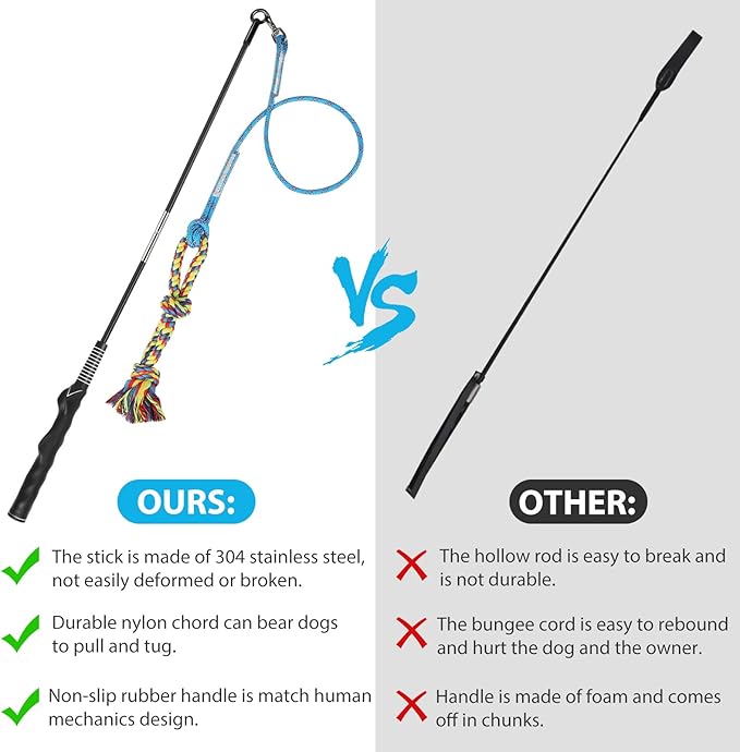 DIBBATU Flirt Pole for Dogs Interactive Dog Toys for Large Medium Small Dogs Chase and Tug of War, Dog Teaser Wand with Lure Chewing Toy for Outdoor Exercise & Training