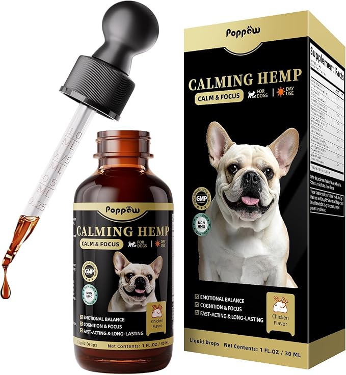 Calming Drops for Dogs, Soothe Separation, Thunder & Fireworks Stress, Support Calmness, Focus & Cognitive Health, Promote Emotional Balance, for Dogs 12 Weeks+, Chicken Flavor, 1 FL.OZ