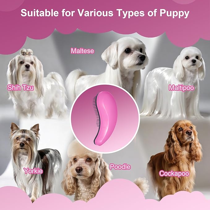 Small Dog Brush - Puppy Hair Brush- Grooming Tool for Teddy, Yorkies, Maltese, Shih Tzu, Chihuahua (Pink)