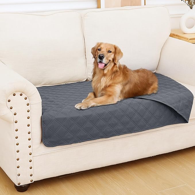 Smiry Waterproof Dog Bed Cover Pet Blanket, Soft Washable Dog Blanket for Furniture Bed Couch Sofa Reversible, Checkered (30"x53", Dark Grey/Dark Grey)