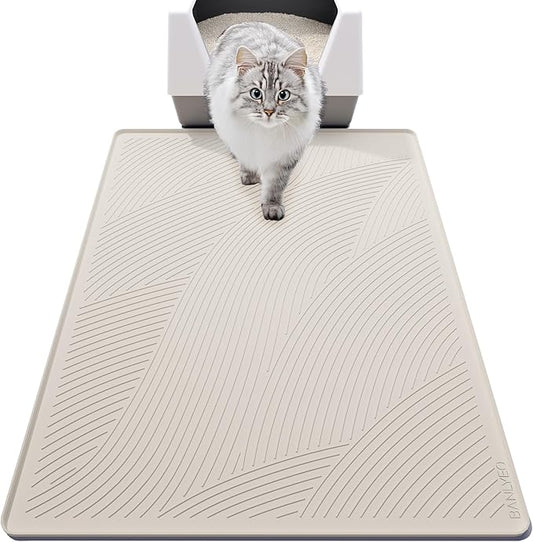 BANLYEO XL Cat Litter Mat - 40x30 in, Water Proof, US Designed Kitty Litter Trapping Mat, Easy to Clean, Scatter Control, Odorless, Less Mess and Clean Floors, Pet Supplies for Indoor Cats, Warm Beige