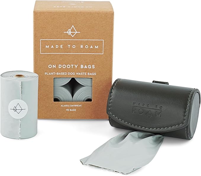 MADE TO ROAM On Dooty Pack - Premium Dog Poop Bag Holder for Leash, Vegan Leather Waste Bag Dispenser for Poop Bag Rolls (Set - New York Afterlight, On Dooty Set (Holder + 1 Box of Bags))