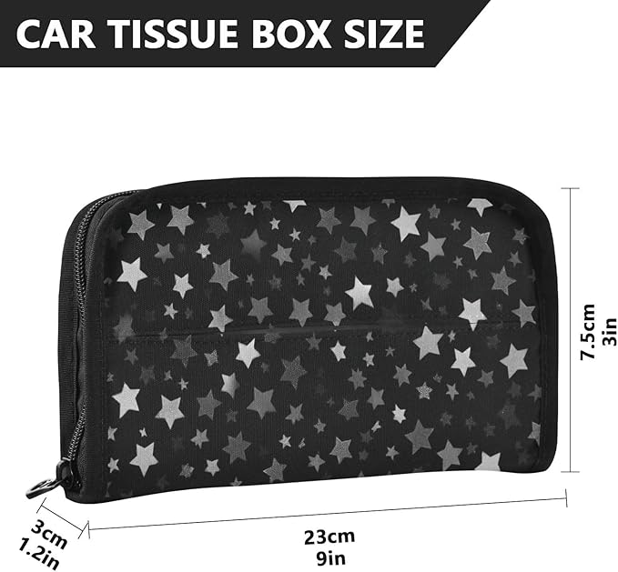 Car Tissue Holder Car Napkin Holder Car Tissue Box Dispenser Storage Case Sun Visor Mask Holder with Adjustable Straps Reusable Refillable Cute Silver and Gray Stars