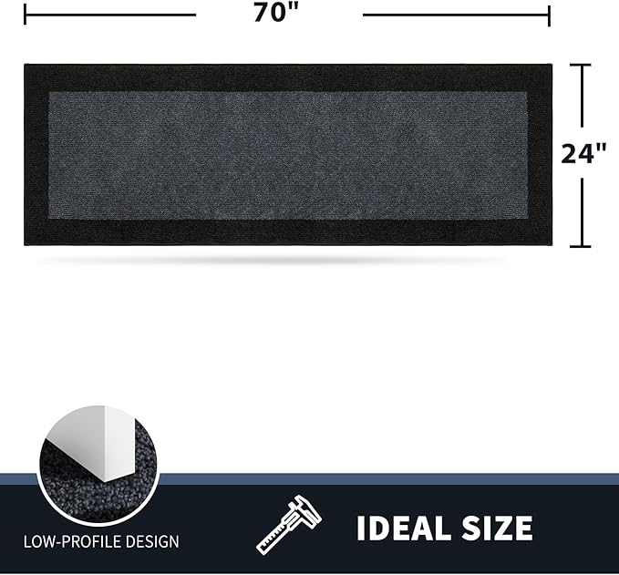 PURRUGS Dirt Trapping Door Mat 24" x 70", Non-Slip Machine Washable Entry Rug, Entrance Mat, Indoor Front Door Mat, Super Absorbent Entryway Rug for Muddy Shoes & Paws, Bluish Grey & Charcoal
