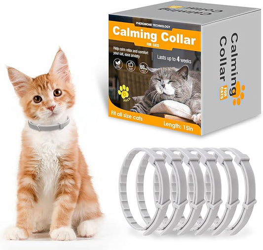 6 Pack Calming Collar for Cats, Adjustable Pheromones Cat Diffuser Pet Diffuser Anxiety Relief for Pet, 60 Day Long-Term Effect