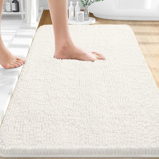 OLANLY Bathroom Rugs 32x20, Extra Soft Absorbent Chenille Bath Rugs, Rubber Backing Quick Dry, Machine Washable Bath Mats for Bathroom Floor, Tub and Shower, Home Decor Accessories, Ivory
