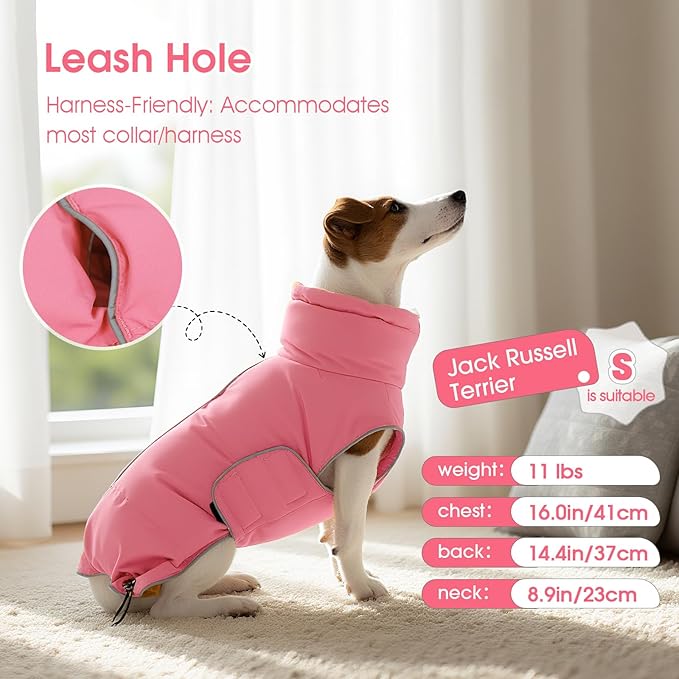 FUAMEY Dog Puffer Jacket for Large Dogs,Dog Cold Weather Coats Winter Dogs Down Jackets Waterproof Pet Snowsuits Warm Puppy Winter Vest Turtleneck Pets Adjustable Jackets Coats Pink XXXL