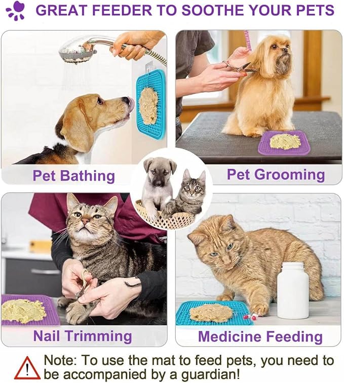 2 PCS Licking Mat for Dogs & Cats with Suction Cups, Dog Slow Feeder Lick Pat for Anxiety Relief, Dog Toys Feeding Mat for Butter Yogurt Peanut, Pets Bathing Grooming Training Mat (7.9''*7.9'')