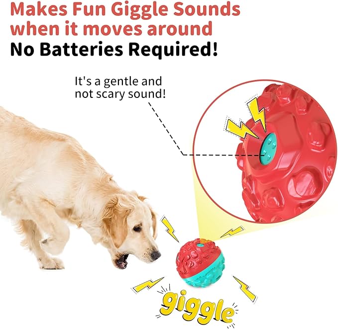 JoyBruko Dog Ball for Aggressive Chewers - Interactive Dog Toy Giggle Balls Fun Squeaky Sound to Keep Them Busy, Durable for Small Medium Large Breeds, Rubber Chew Toys, As Seen on TV, Blue & Red