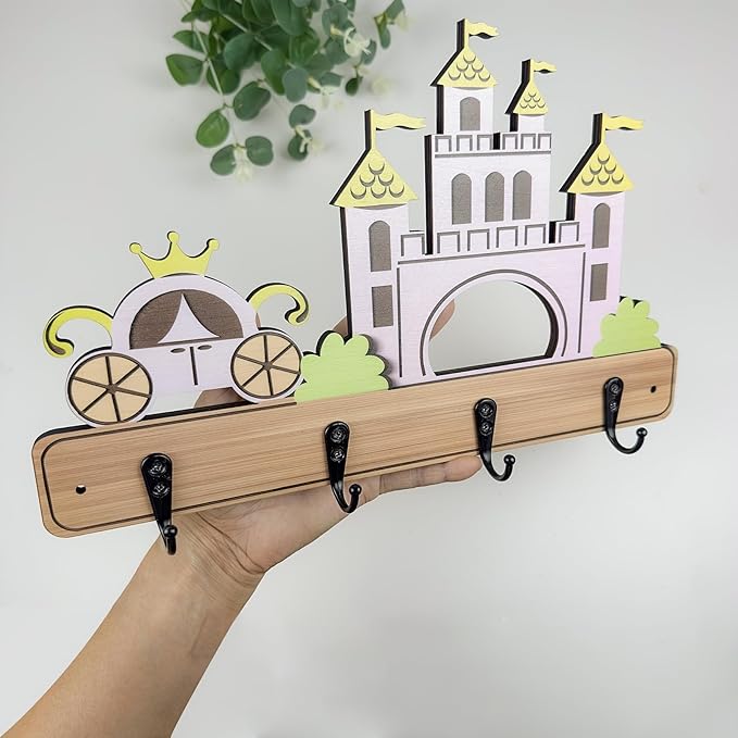 Midrean Dog Leash Holder for Wall Mount, Farmhouse Wooden Dog Claw Hooks, Paws Key Rack Accessories for Rustic Home Decor (Castle)