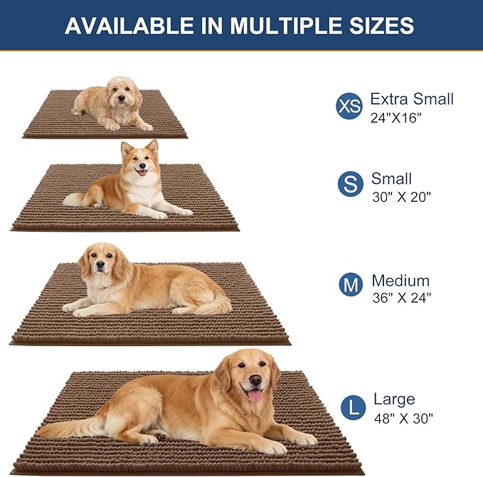 OLANLY Dog Door Mat for Muddy Paws 59x24, Ultra Absorbent Chenille Mud Doormat, Non-Slip Washable and Dirt Trapping Doormat for Indoor Entryway, Quick-Dry Indoor Pet Bed Mats for Dogs, Mocha