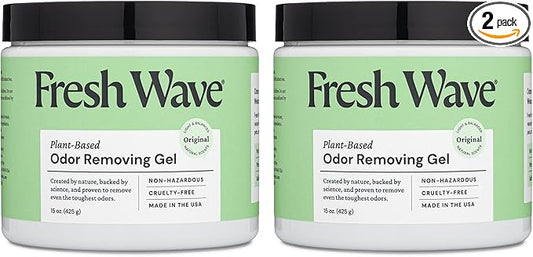 Fresh Wave Odor Removing Gel, 15 oz., Pack of 2 - Odor Absorbers for Home, Safer Odor Relief, Natural Plant-Based Odor Eliminator, Every 15 oz. lasts 30-60 Days, For Cooking, Trash & Pets