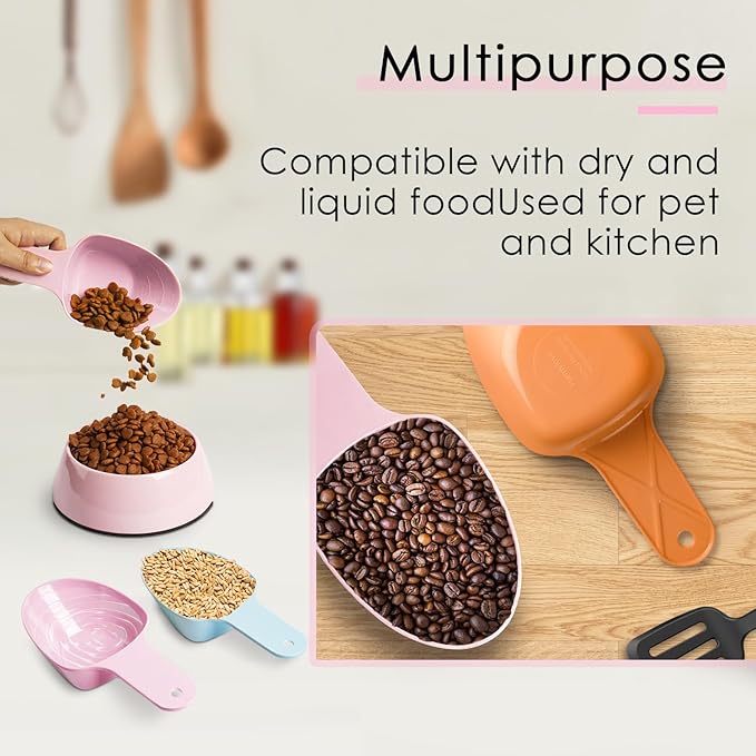 FURMYLOVE Dog Food Scoop-Melamine Pet Food Measuring Cup - 1 Cup 1/2 Cup 1/4 Cup Dog Cat Bird and Rabbit Food Feeding Scoop Dishwasher Safe - Pink