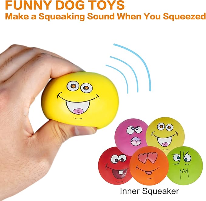 N-S Dog Toy,Squeaky Dog Toys Chewing Durable Teething Latex Rubber Soft Interactive Fetch Play Dog Balls with Funny Face for Puppy Small Medium Pet Dog (5PCS), 2.16x2.16x1.18 Inch