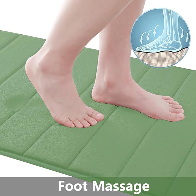 Buganda Memory Foam Bath Mat, 70" x 24", Ultra Soft and Non-Slip Bathroom Rugs, Water Absorbent and Machine Washable Bath Rug Runner for Bathroom, Shower, and Tub, Olive Green