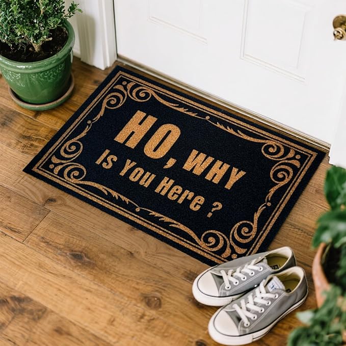 CHACHAHAER Funny Door Mats Outside ho, Why is You Here 30"(W) X 17"(L) for Entry Doormat,Welcome Mat,Floormat,Halloween Thanksgiving Christmas Decoration