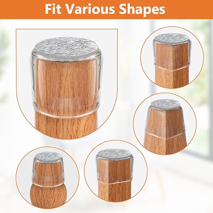 BAIPOK 36Pcs Round Chair Leg Floor Protectors with Felt Bottom, Silicone Chair Leg Covers Caps for Hardwood Floors, Dining Room Bar stools Leg Protectors, Reduce Noise & No Scratch, Clear, Large
