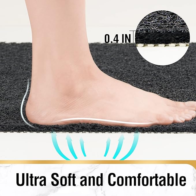 HITSLAM Non Slip Bathtub Mat 24 x 32 Inch, Extra Long Bath Mat for Tub, Soft PVC Loofah Shower Floor Mat with Drain, Quick Drying Bathroom Tub Mat for Wet Area, Without Suction Cup, Black