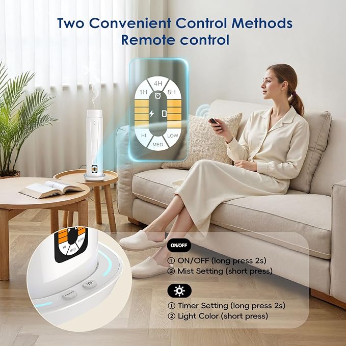 Waterless Scent Diffuser – 1200 Sq Ft Coverage, Essential Oil Diffuser with Remote Control, Quiet Aromatherapy Diffuser with LED Light & Timer, Scent Air Machine for Home, Office, Hotel