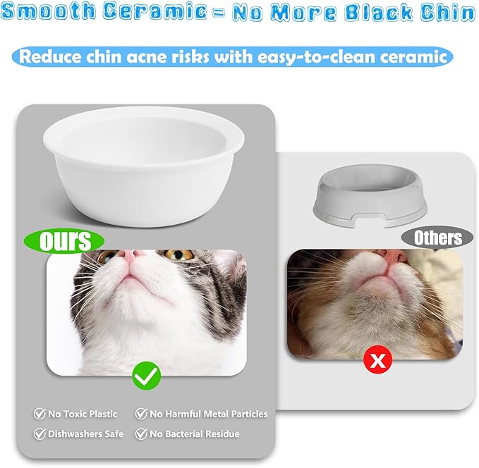 Premium Bamboo Raised Pet Feeder - 15 Degree Elevated Cat & Small Dog Bowls with 2 Ceramic Dishes, Non-Slip Base & 8 Silicone Pads, Eco-Friendly Ergonomic Food Stand for Kittens/Puppies