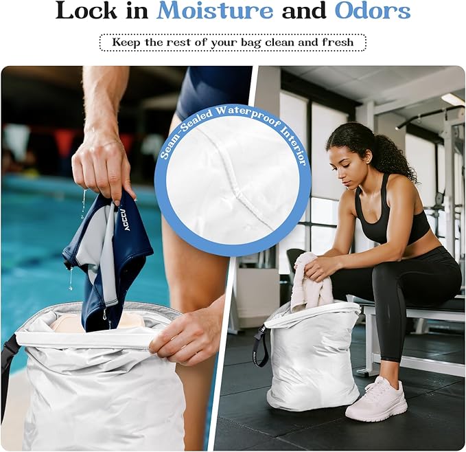 Travel Laundry Bags, 2 Pcs Waterproof Dry Wet Bags, Dirty Clothes Organizer with Handles, Collapsible Storage Bag for Workout Swimsuit Diaper Yoga Beach Bathing Camping