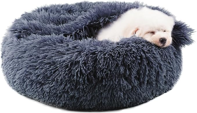 Himax Dog Beds for Small Dogs, Donut Dogs Beds with Blanket Attached, Calming Dog Bed Washable (20"/26"/35") Grey