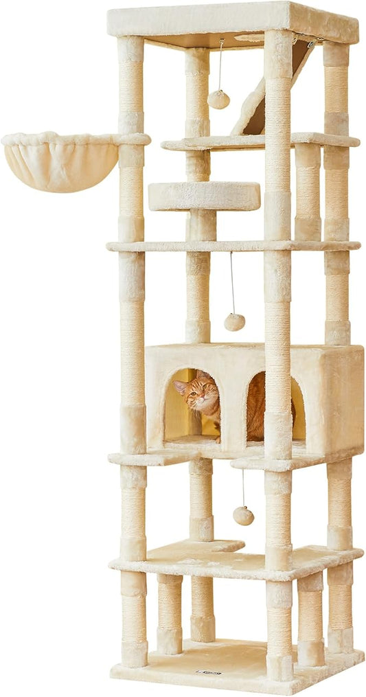 MWPO 74.8 inches Large Cat Tree with Sisal-Covered Scratching Posts & Condo, Tall Cat Tower Entertainment Playground Furniture for Cats & Kittens - Multiple Colors-Beige