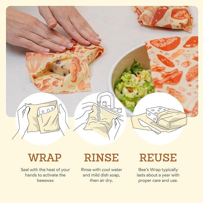 Bee's Wrap Beeswax Wraps for Food - Bread Wrap - Made in USA Reusable Bread Storage Bags - Organic & Eco-Friendly Alternative to Aluminum Foil, Sourdough Bags & Plastic Wrap, Mushroom Magic
