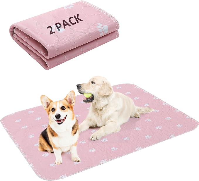 PUPTECK Washable Pee Pads for Dogs - Waterproof Reusable Puppy Potty Training Pads Whelping Mat - Fast Absorption Non-Slip Pet Food Feeding Mat (Pink, 36x41 Inch (Pack of 2))