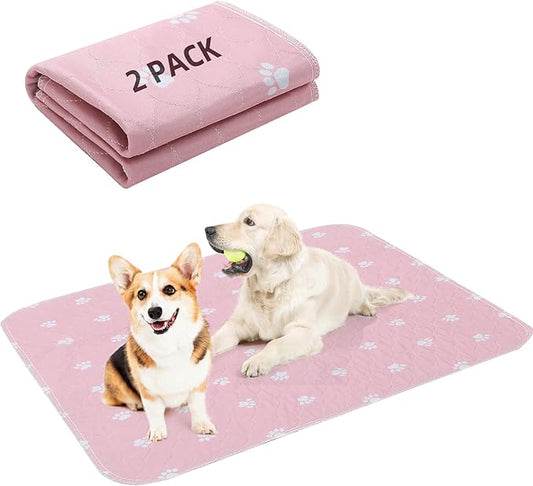 PUPTECK Washable Pee Pads for Dogs - Waterproof Reusable Puppy Potty Training Pads Whelping Mat - Fast Absorption Non-Slip Pet Food Feeding Mat (Pink, 36x41 Inch (Pack of 2))
