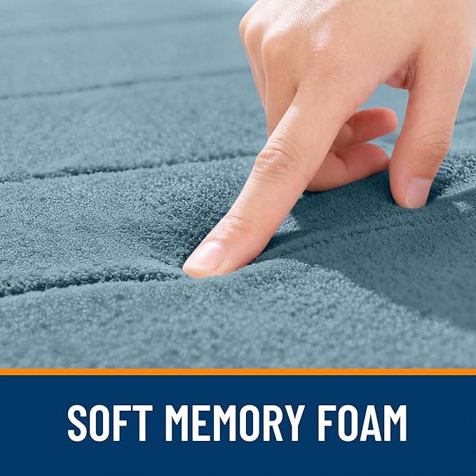 OLANLY Memory Foam Toilet Rugs U Shaped 24x20, Super Soft Absorbent Contour Bath Rugs, Quick Dry, Machine Washable Toilet Mat, Bathmat Floor Carpet, Bathroom Home Decor Accessories, Airy Blue