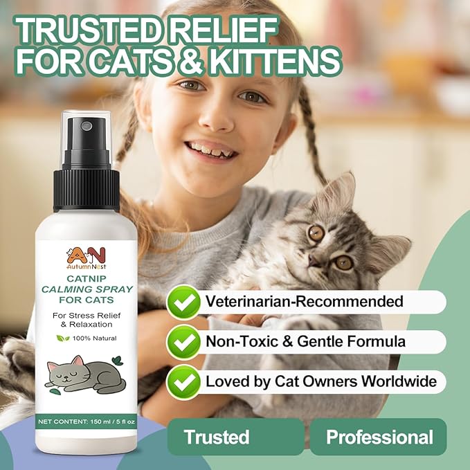 Cat Calming Spray with Natural Mint – 150ml Pet Relaxant for Cats and Kittens – Helps Reduce Stress, Anxiety & Unwanted Behavior – Plant-Based Soothing Spray for Travel, Vets & Home Use
