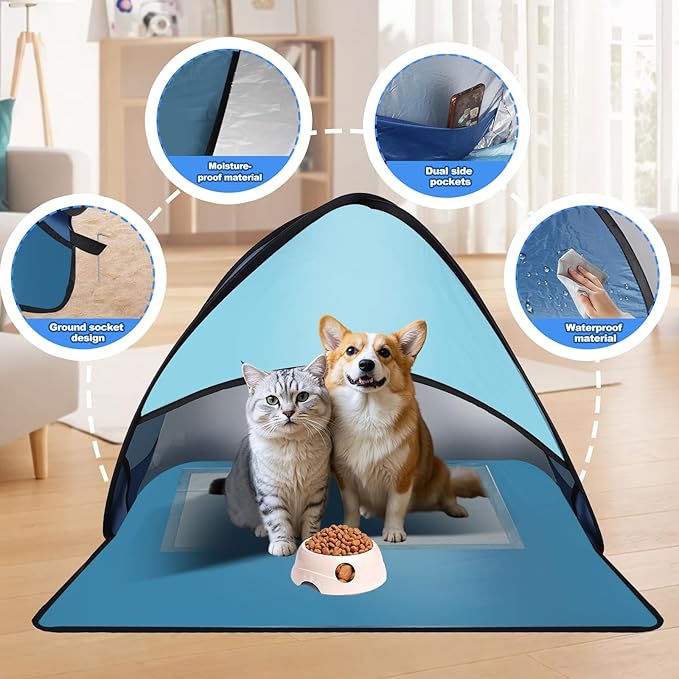 Beach Tent for Pet Shade Pop Up Portable Mini Head Sun Shelters Canopy with Beach Blanket for Camping Outdoor Hiking Picnic Windproof Waterproof with Tent Nails Phone Stand (Blue)