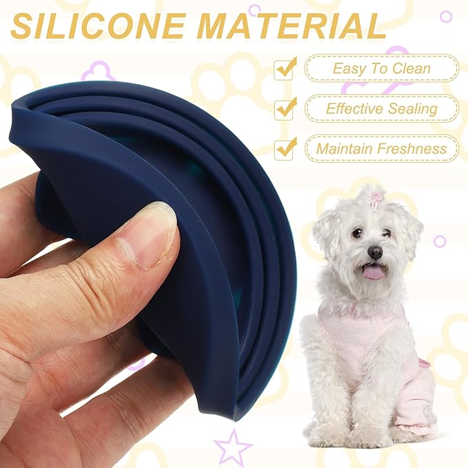 Cat Food Can Covers Lids, Dog Food Can Lids with Cute Pet Ears Shaped Silicone Toppers One Fit 3 Standard Sizes, (Navy Blue, 2Pcs), Intended for Dog/Cat/Pet Food Cans