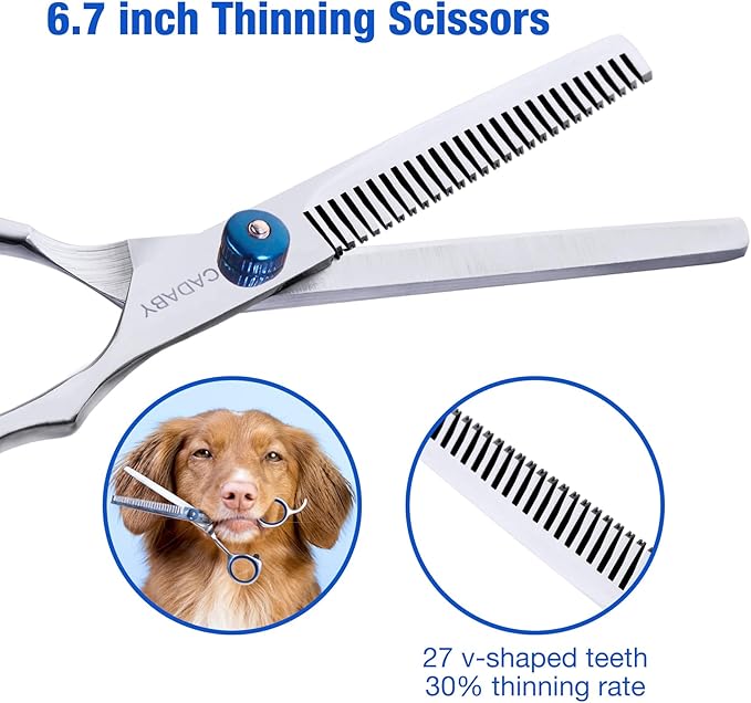 CADABY Dog Grooming Scissors with Safety Round Tips, 5 in 1 Dog Grooming Scissors Kit, 4CR Stainless Steel Professional Pet Grooming Shears for Cat, Sharp and Sturdy