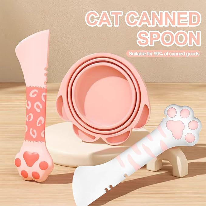 Mwellewm6Pcs Pet Food Can Supplies Set 2Pcs Universal Silicone Cat Food Top Covers Lids 2Pcs Multifuctional Mini Spatula Pet Can Opener 2 Dog Spoons for Pets Dogs Cats Feeding Can(pink)
