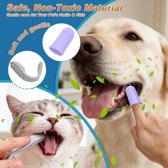 MIYIJHY 7-Piece Pet Grooming Kit with Storage Bag | Portable Bathing Set for Dogs & Cats | Includes Silicone Gloves, Deshedding Brushes & Finger Toothbrushes | All-in-One Pet Care (Gray)