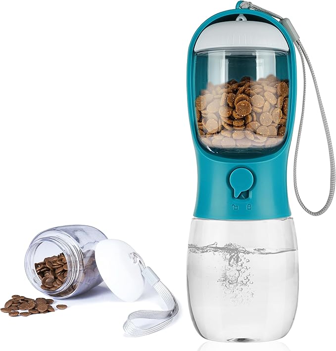 AVELORA Dog Water Bottle,Portable pet Water Bottle with Food Container,Outdoor Portable Water Dispenser for Cat,Rabbit,Puppy and Other Pets for Walking,Hiking,Travel(10oz)